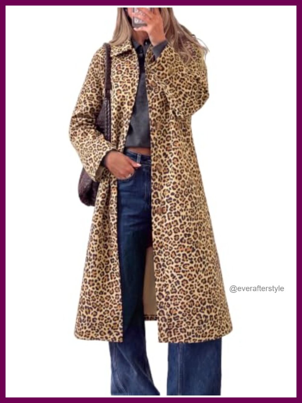 Women's Plaid Trench Coat Lapel Single Breasted Long Jacket Loose Fit